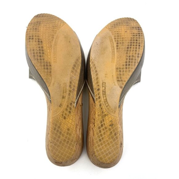 Stuart Weitzman Metallic Leather Wedge Sandals Slides Ladies Size 8.5M Cork - Picture 5 of 10